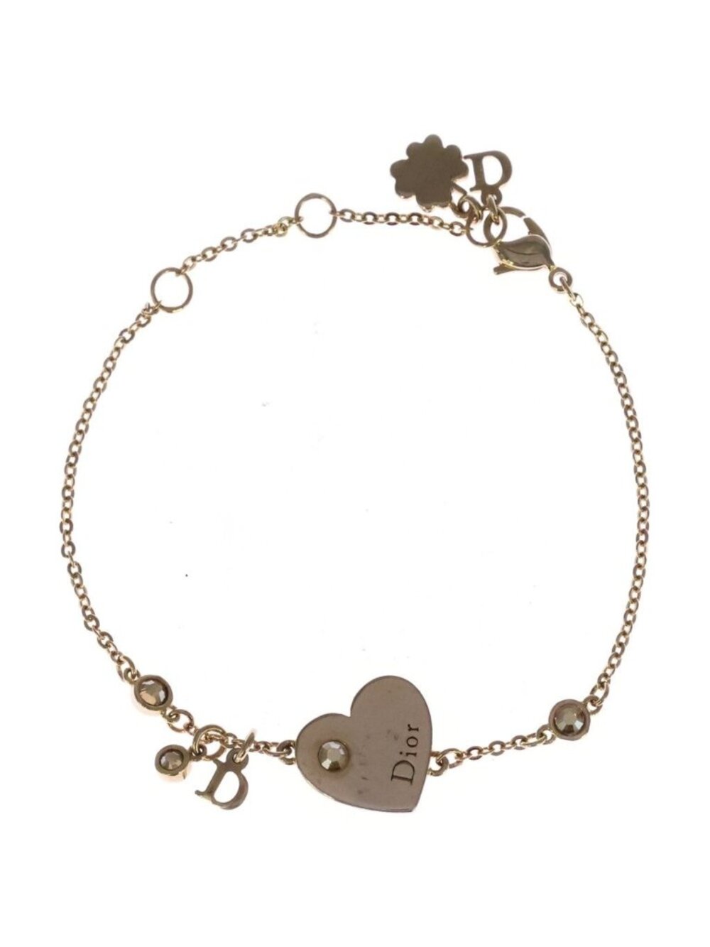 Dior Monsieur Heart Clover Logo Charm Bracelet Gold
